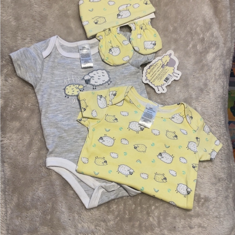 Adorable sheep Print onsie baby Set - Gray and Yellow